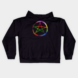 Rainbow pentacle pentagram star in circle Kids Hoodie